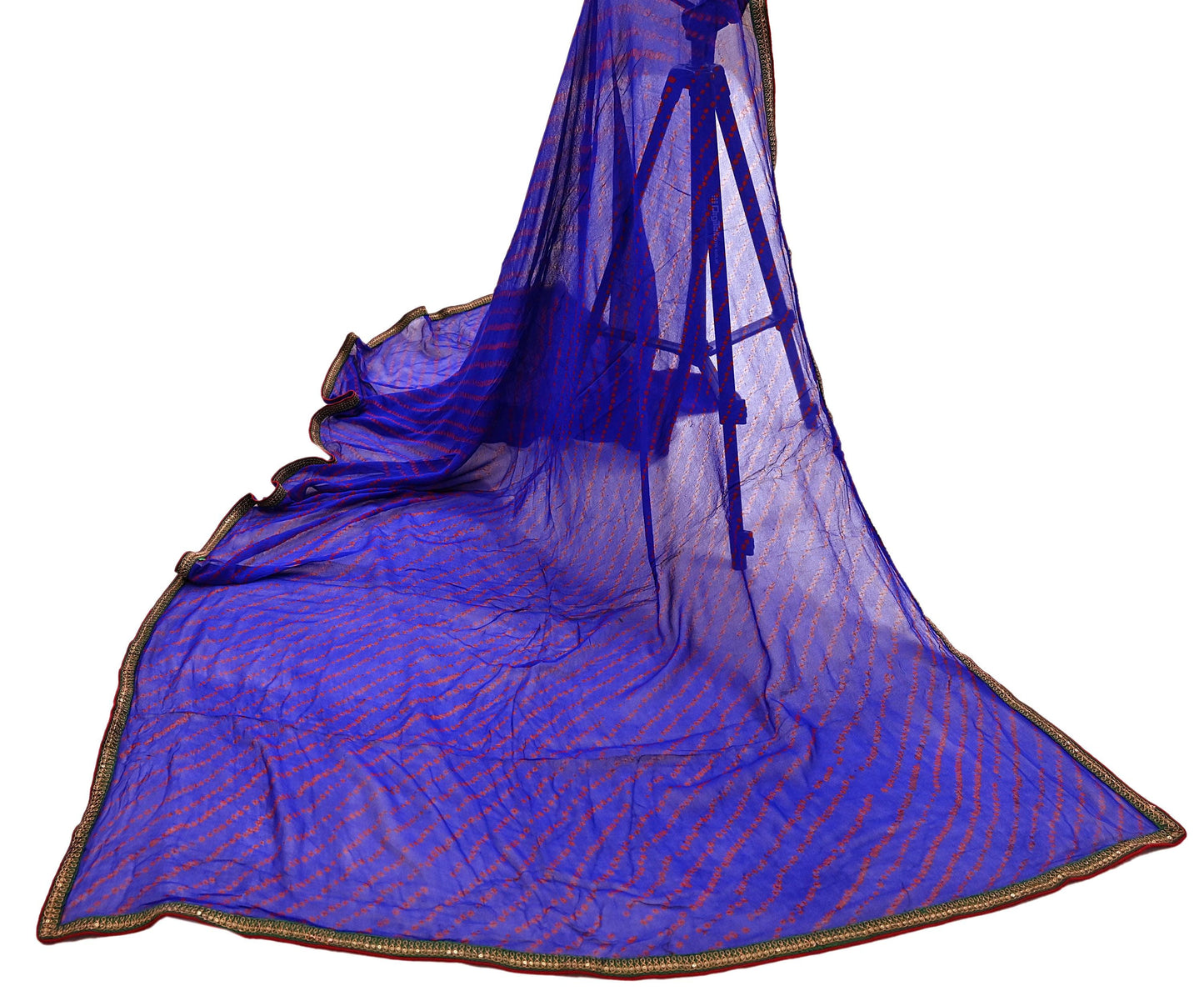 Indian Vintage Blue Dupatta Pure Georgette Silk Embroidered Bandhani Veil Scarves Soft Zari Border