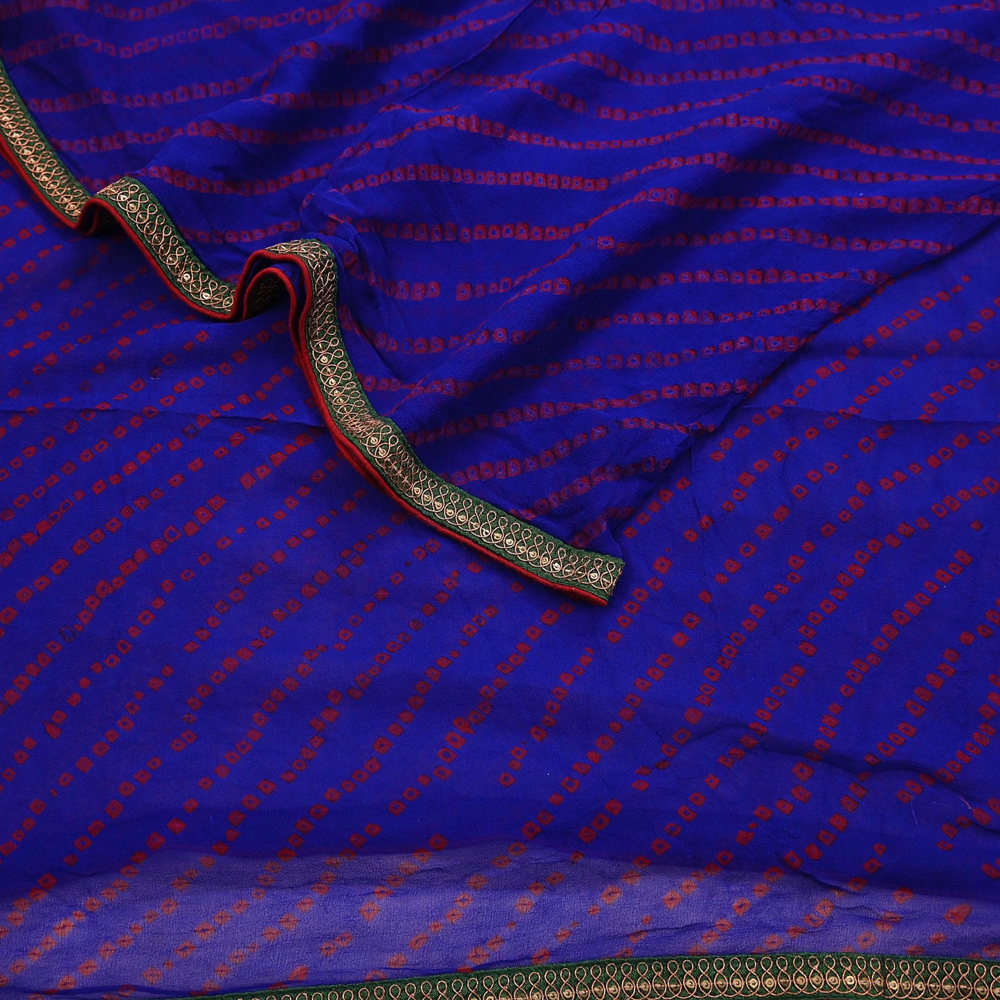 Indian Vintage Blue Dupatta Pure Georgette Silk Embroidered Bandhani Veil Scarves Soft Zari Border