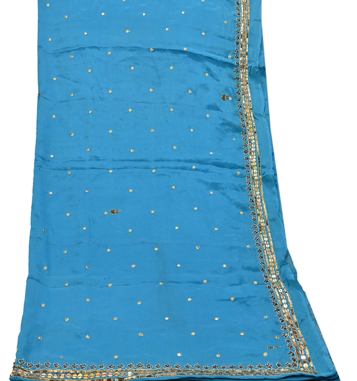 Indian Vintage Blue Dupatta Long Stole Pure Silk Hand Embroidered Scarves Veil Scarf Wrap Hippie Boho
