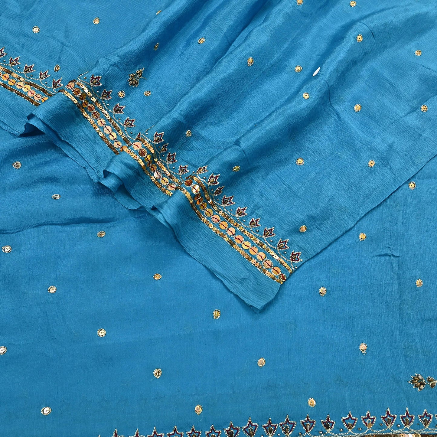 Indian Vintage Blue Dupatta Long Stole Pure Silk Hand Embroidered Scarves Veil Scarf Wrap Hippie Boho