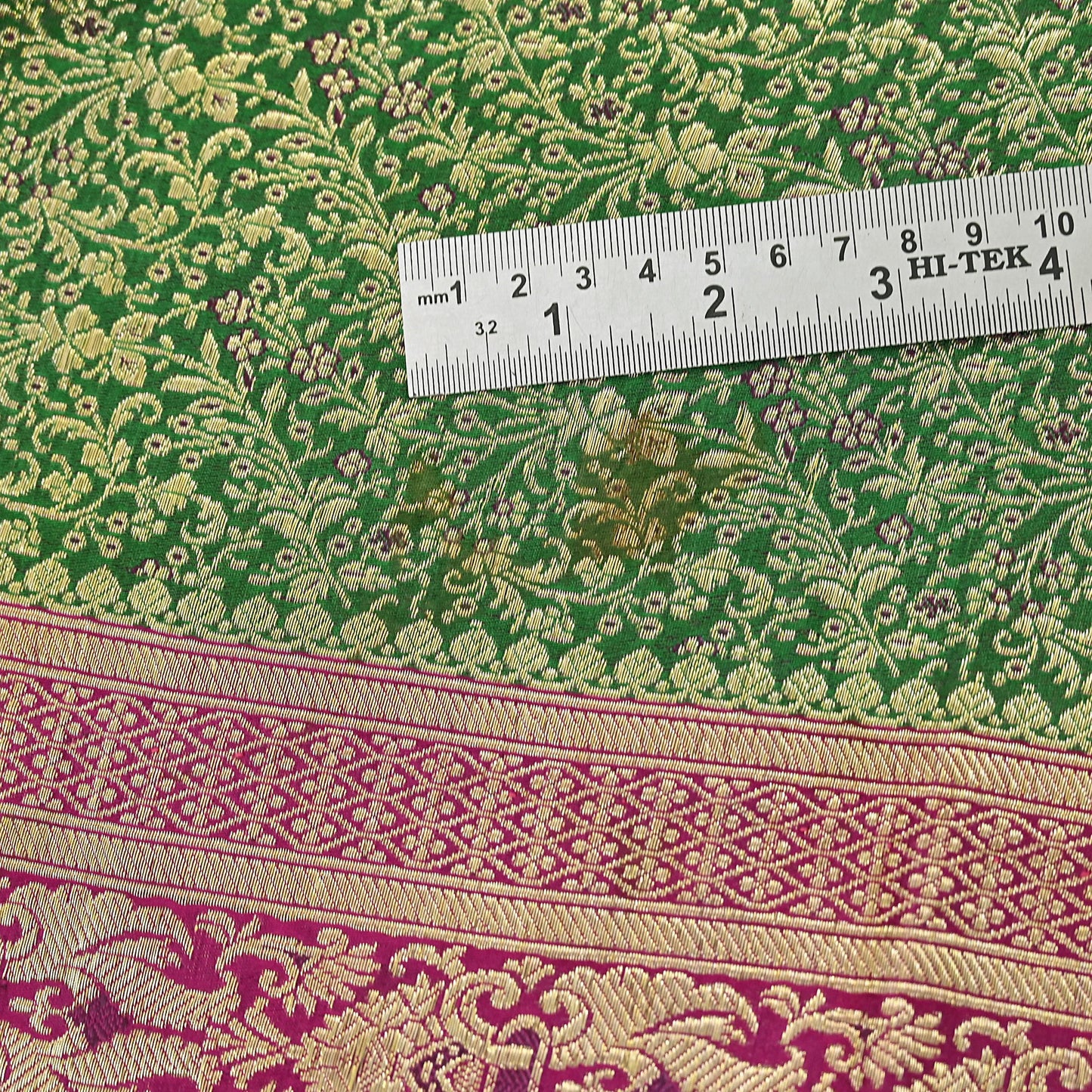 Vintage Banarasi Silk Saree Green & Purple Heavy Satin Silk Brocade Fabric Golden Zari Bridal Wedding Crafting 5Yard