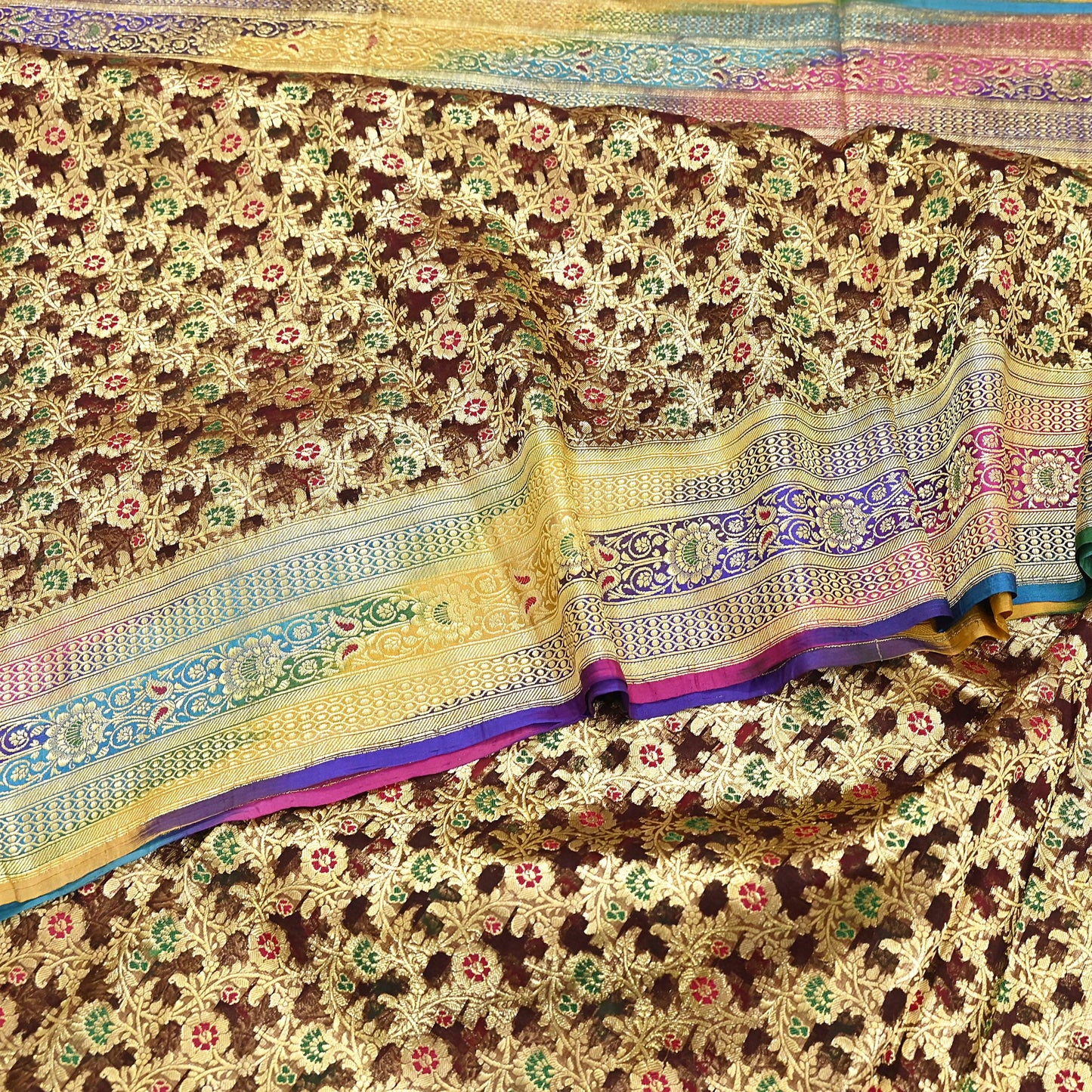 Indian Vintage Sari Heavy Brown Pure Organza Silk Woven Brocade Banarasi Sarees Zari 5Yd Ethnic Fabric Dress Making Wedding Sarees