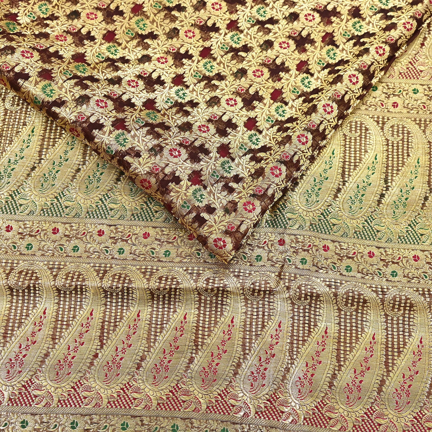 Indian Vintage Sari Heavy Brown Pure Organza Silk Woven Brocade Banarasi Sarees Zari 5Yd Ethnic Fabric Dress Making Wedding Sarees