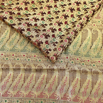 Indian Vintage Sari Heavy Brown Pure Organza Silk Woven Brocade Banarasi Sarees Zari 5Yd Ethnic Fabric Dress Making Wedding Sarees