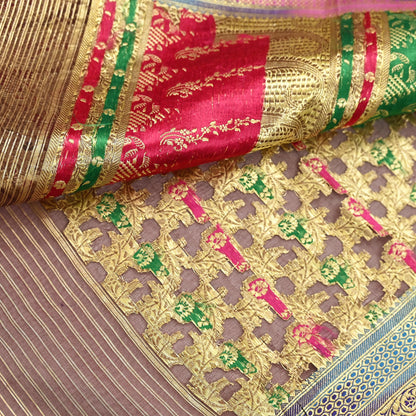 Indian Vintage Sari Heavy Brown Pure Organza Silk Woven Brocade Banarasi Sarees Zari 5Yd Ethnic Fabric Dress Making Wedding Sarees