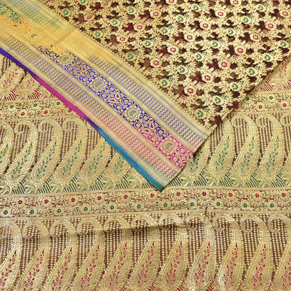 Indian Vintage Sari Heavy Brown Pure Organza Silk Woven Brocade Banarasi Sarees Zari 5Yd Ethnic Fabric Dress Making Wedding Sarees