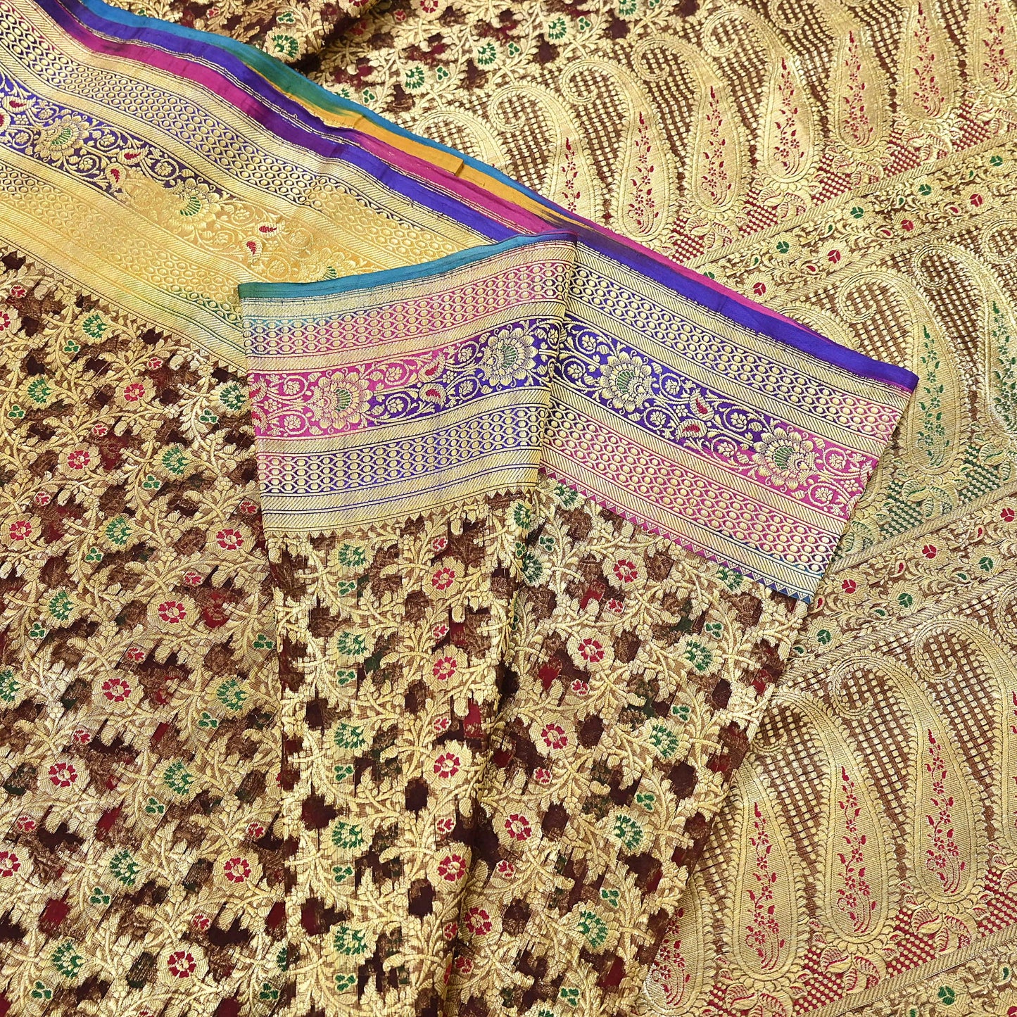 Indian Vintage Sari Heavy Brown Pure Organza Silk Woven Brocade Banarasi Sarees Zari 5Yd Ethnic Fabric Dress Making Wedding Sarees
