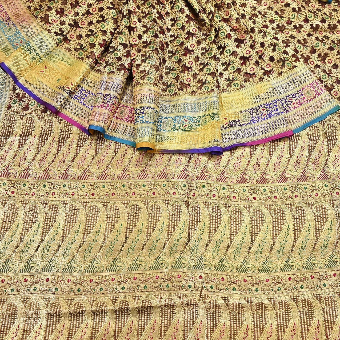 Indian Vintage Sari Heavy Brown Pure Organza Silk Woven Brocade Banarasi Sarees Zari 5Yd Ethnic Fabric Dress Making Wedding Sarees