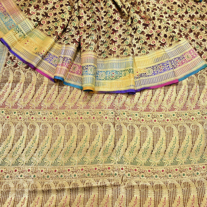 Indian Vintage Sari Heavy Brown Pure Organza Silk Woven Brocade Banarasi Sarees Zari 5Yd Ethnic Fabric Dress Making Wedding Sarees
