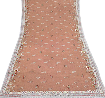 Indian Vintage Heavy Dupatta Golden Peach Pure Georgette Silk Long Stole Hand Embroidered Scarf Zardozi/Dabka Zari Wedding/Party Dupatta