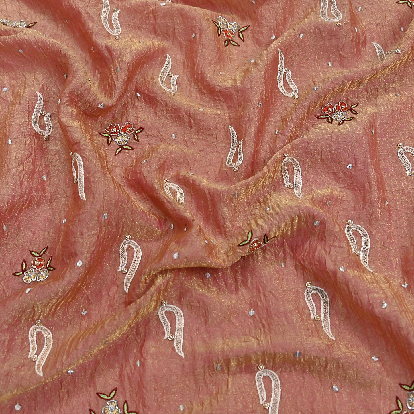 Indian Vintage Heavy Dupatta Golden Peach Pure Georgette Silk Long Stole Hand Embroidered Scarf Zardozi/Dabka Zari Wedding/Party Dupatta