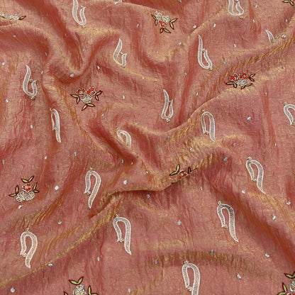 Indian Vintage Heavy Dupatta Golden Peach Pure Georgette Silk Long Stole Hand Embroidered Scarf Zardozi/Dabka Zari Wedding/Party Dupatta