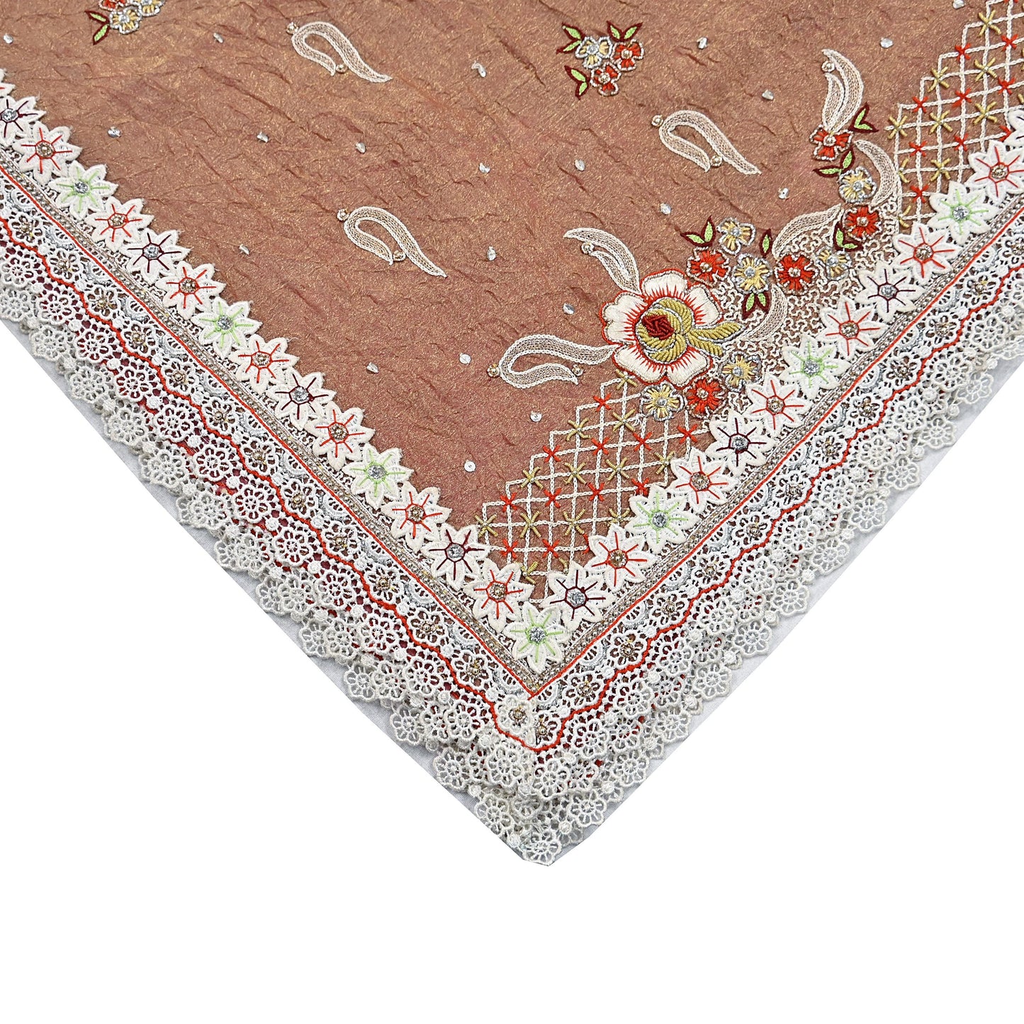 Indian Vintage Heavy Dupatta Golden Peach Pure Georgette Silk Long Stole Hand Embroidered Scarf Zardozi/Dabka Zari Wedding/Party Dupatta