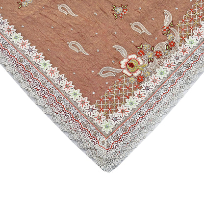 Indian Vintage Heavy Dupatta Golden Peach Pure Georgette Silk Long Stole Hand Embroidered Scarf Zardozi/Dabka Zari Wedding/Party Dupatta