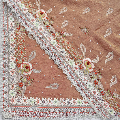 Indian Vintage Heavy Dupatta Golden Peach Pure Georgette Silk Long Stole Hand Embroidered Scarf Zardozi/Dabka Zari Wedding/Party Dupatta
