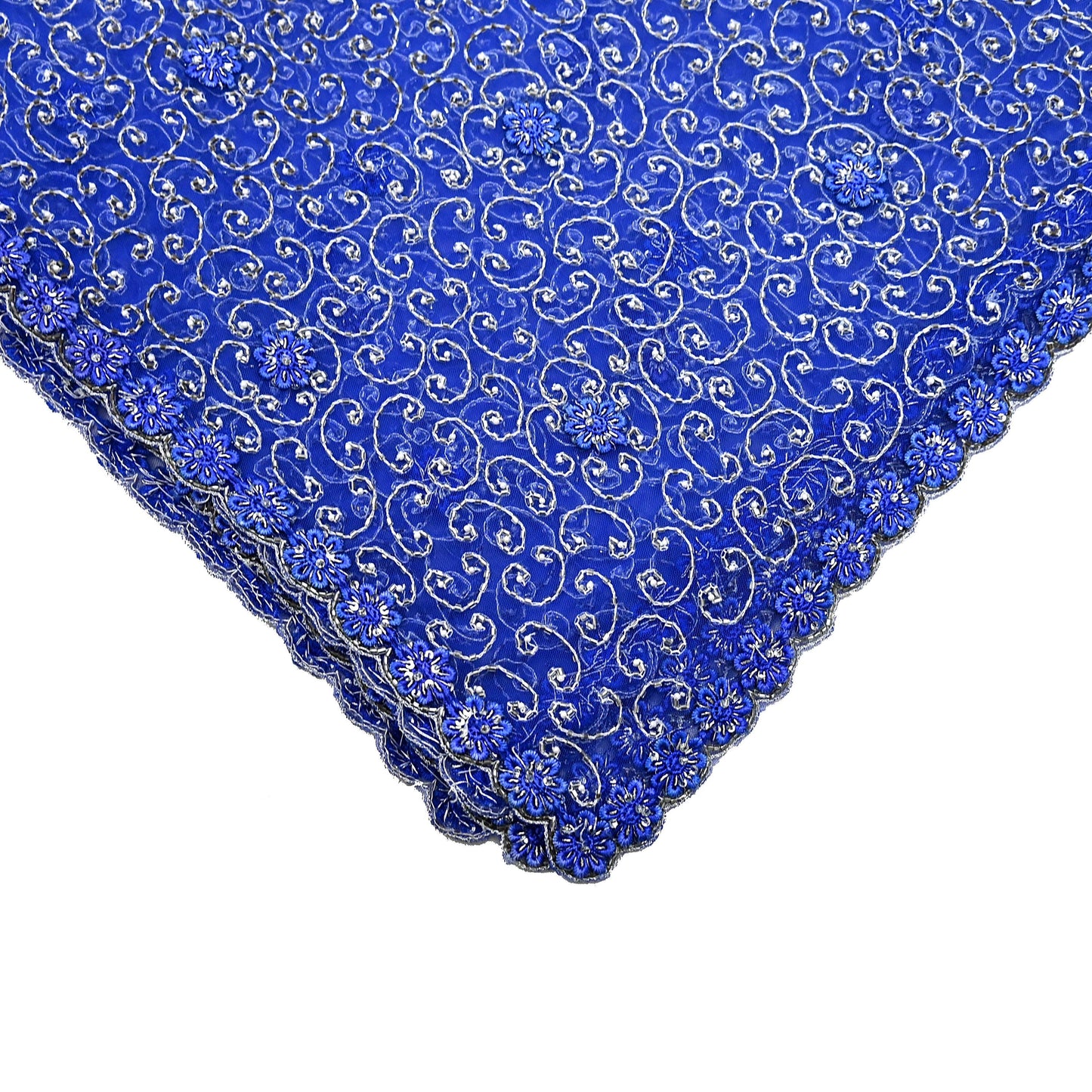 Indian Vintage Heavy Blue Dupatta Net Mesh Long Stole Hand Embroidered Scarf Zardozi Zari Sequins Stole Bridal Veil
