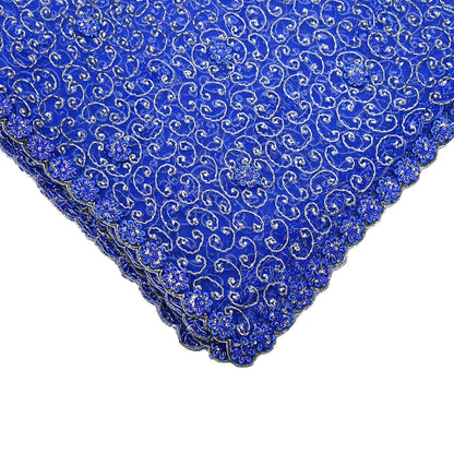 Indian Vintage Heavy Blue Dupatta Net Mesh Long Stole Hand Embroidered Scarf Zardozi Zari Sequins Stole Bridal Veil