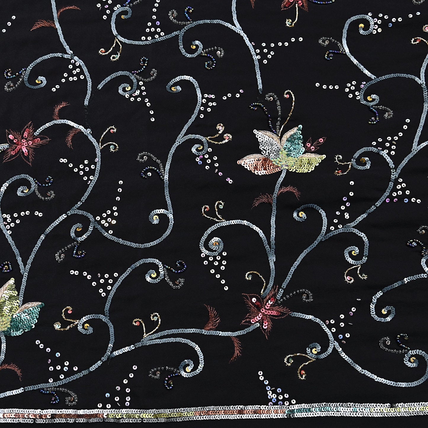 Indian Vintage Black Saree Pure Crepe Silk Hand Embroidered Sari Craft Fabric 5Yd Sewing Soft Zardozi/Dabka Sequins Wedding/Bridal Sarees