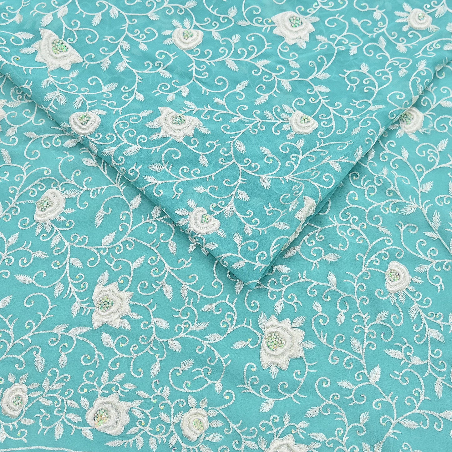 Indian Vintage Heavy Sari Sage Green Pure Georgette Silk Hand Beaded Sarees Craft Fabric 6Yd Sewing Soft Ethnic Wedding Sarees Dress making
