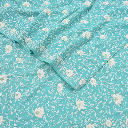 Indian Vintage Heavy Sari Sage Green Pure Georgette Silk Hand Beaded Sarees Craft Fabric 6Yd Sewing Soft Ethnic Wedding Sarees Dress making