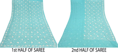 Indian Vintage Heavy Sari Sage Green Pure Georgette Silk Hand Beaded Sarees Craft Fabric 6Yd Sewing Soft Ethnic Wedding Sarees Dress making