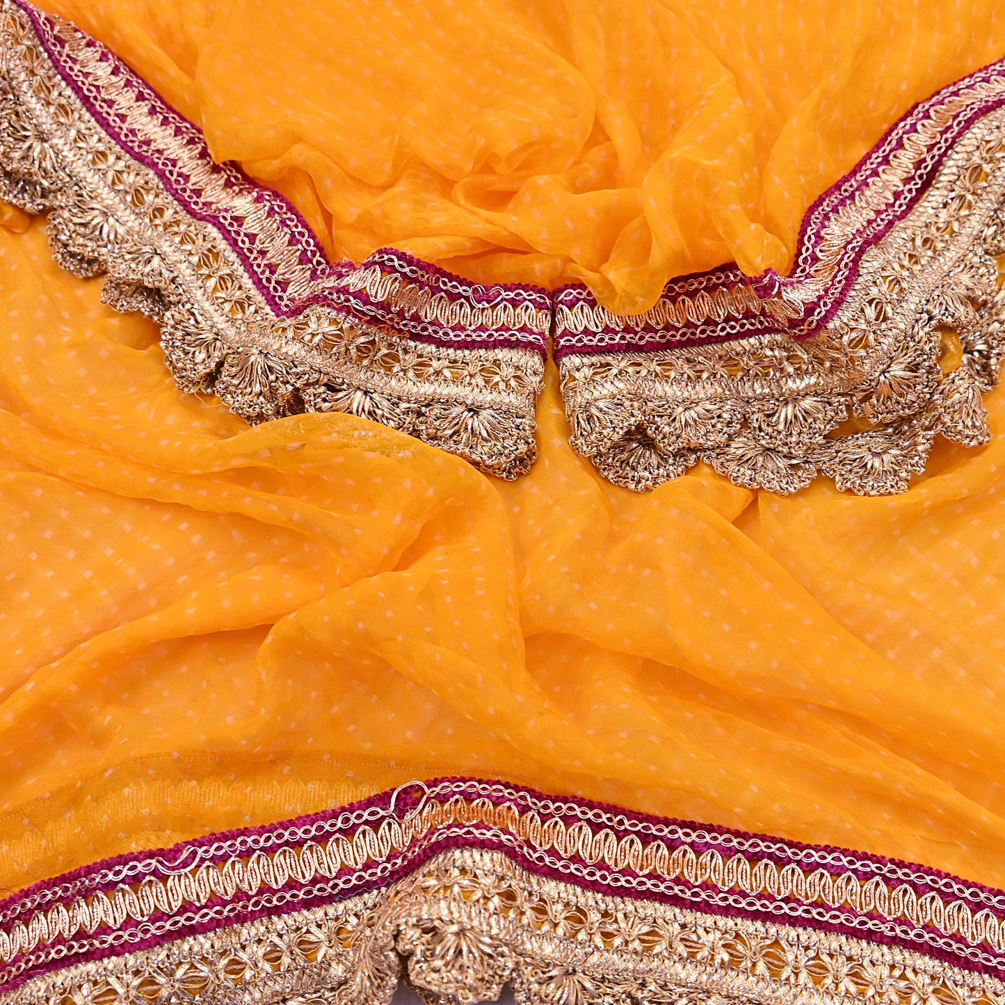 Indian Vintage Saffron Dupatta Pure Georgette Silk Hand Embroidered Bandhani Veil Scarves Soft