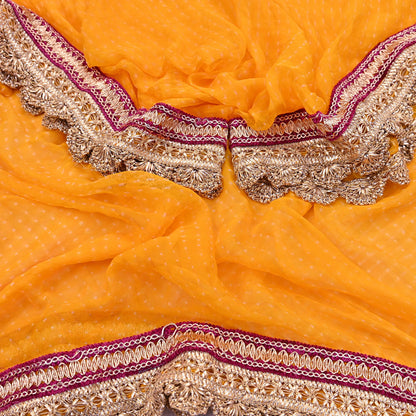 Indian Vintage Saffron Dupatta Pure Georgette Silk Hand Embroidered Bandhani Veil Scarves Soft