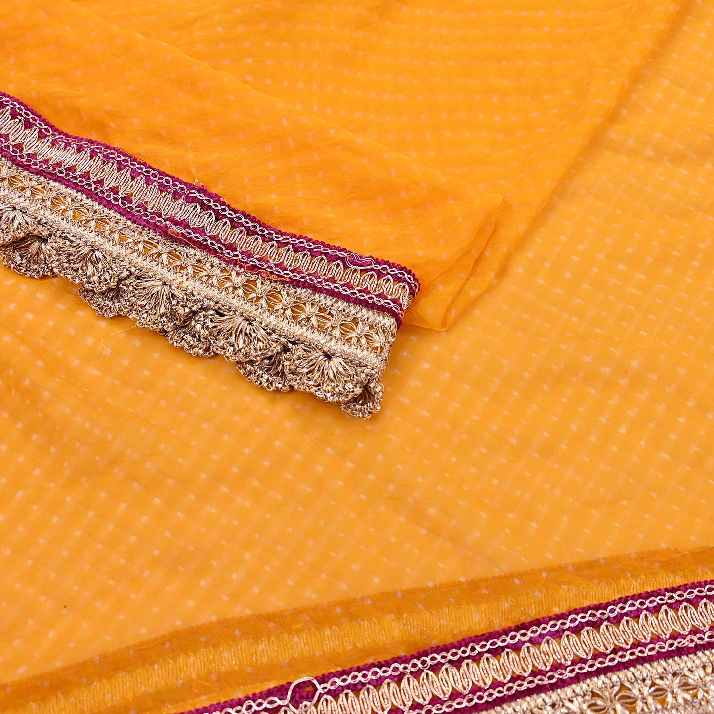 Indian Vintage Saffron Dupatta Pure Georgette Silk Hand Embroidered Bandhani Veil Scarves Soft