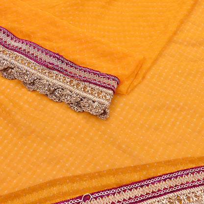 Indian Vintage Saffron Dupatta Pure Georgette Silk Hand Embroidered Bandhani Veil Scarves Soft