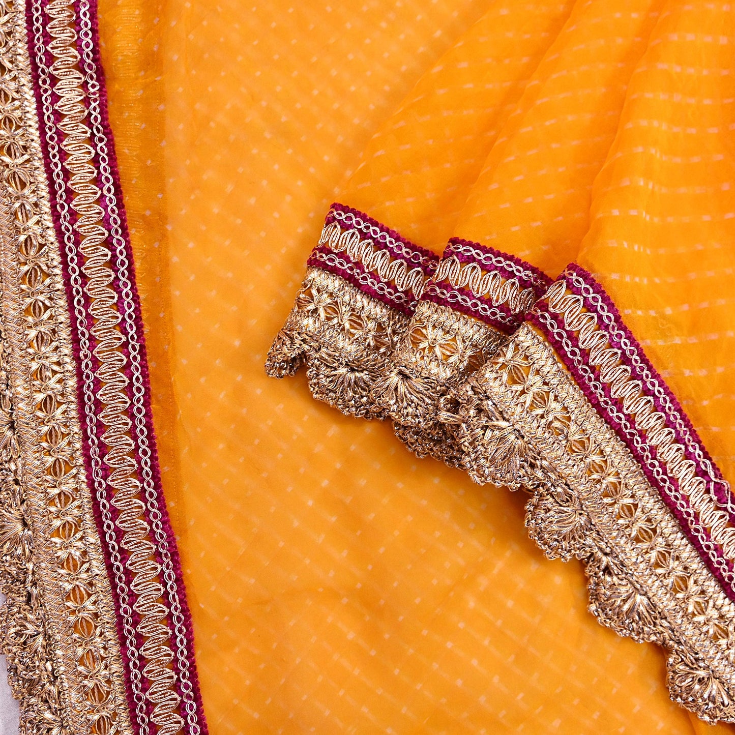 Indian Vintage Saffron Dupatta Pure Georgette Silk Hand Embroidered Bandhani Veil Scarves Soft