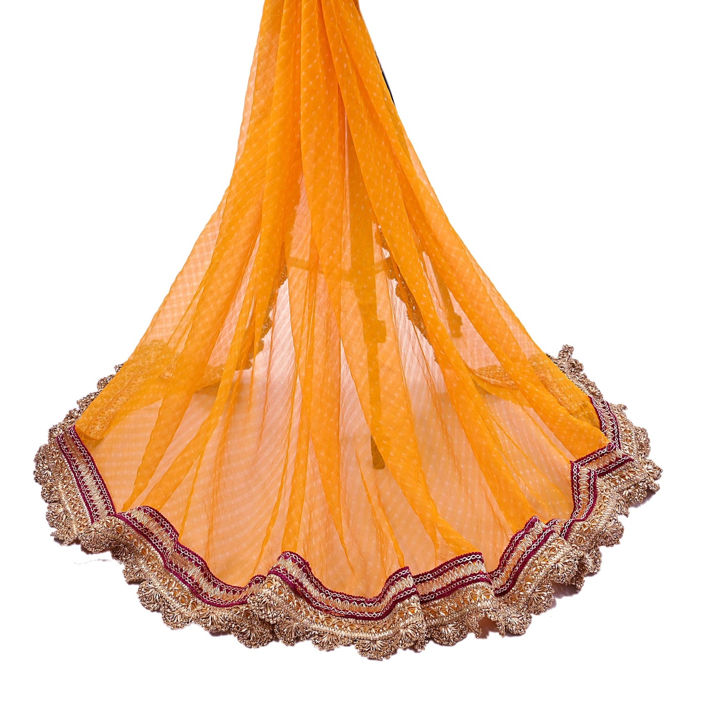 Indian Vintage Saffron Dupatta Pure Georgette Silk Hand Embroidered Bandhani Veil Scarves Soft