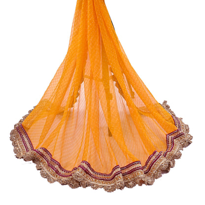 Indian Vintage Saffron Dupatta Pure Georgette Silk Hand Embroidered Bandhani Veil Scarves Soft