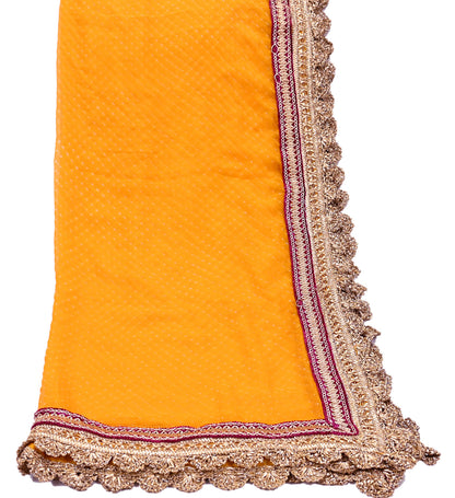Indian Vintage Saffron Dupatta Pure Georgette Silk Hand Embroidered Bandhani Veil Scarves Soft