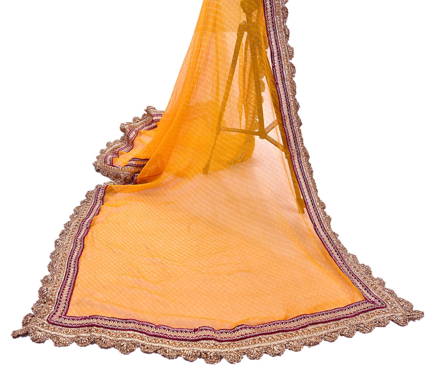Indian Vintage Saffron Dupatta Pure Georgette Silk Hand Embroidered Bandhani Veil Scarves Soft