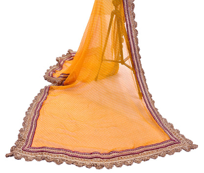 Indian Vintage Saffron Dupatta Pure Georgette Silk Hand Embroidered Bandhani Veil Scarves Soft