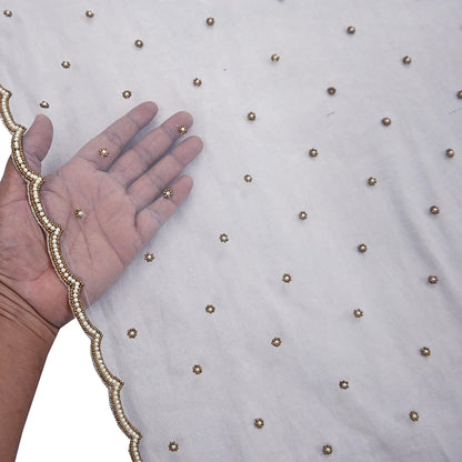 Indian Vintage Heavy Bridal Dupatta White Net Mesh Long Stole Hand Embroidered Scarves  Patti Wedding/Party Wear