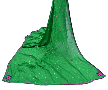 Indian Vintage Green Dupatta Long Stole Pure Silk Hand Embroidered Scarves Veil Scarf Wrap Hippie Boho