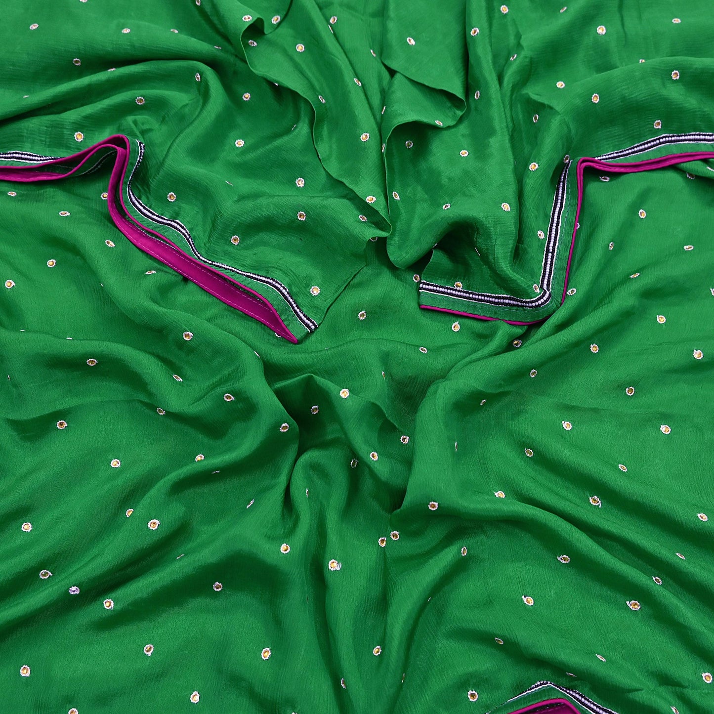 Indian Vintage Green Dupatta Long Stole Pure Silk Hand Embroidered Scarves Veil Scarf Wrap Hippie Boho