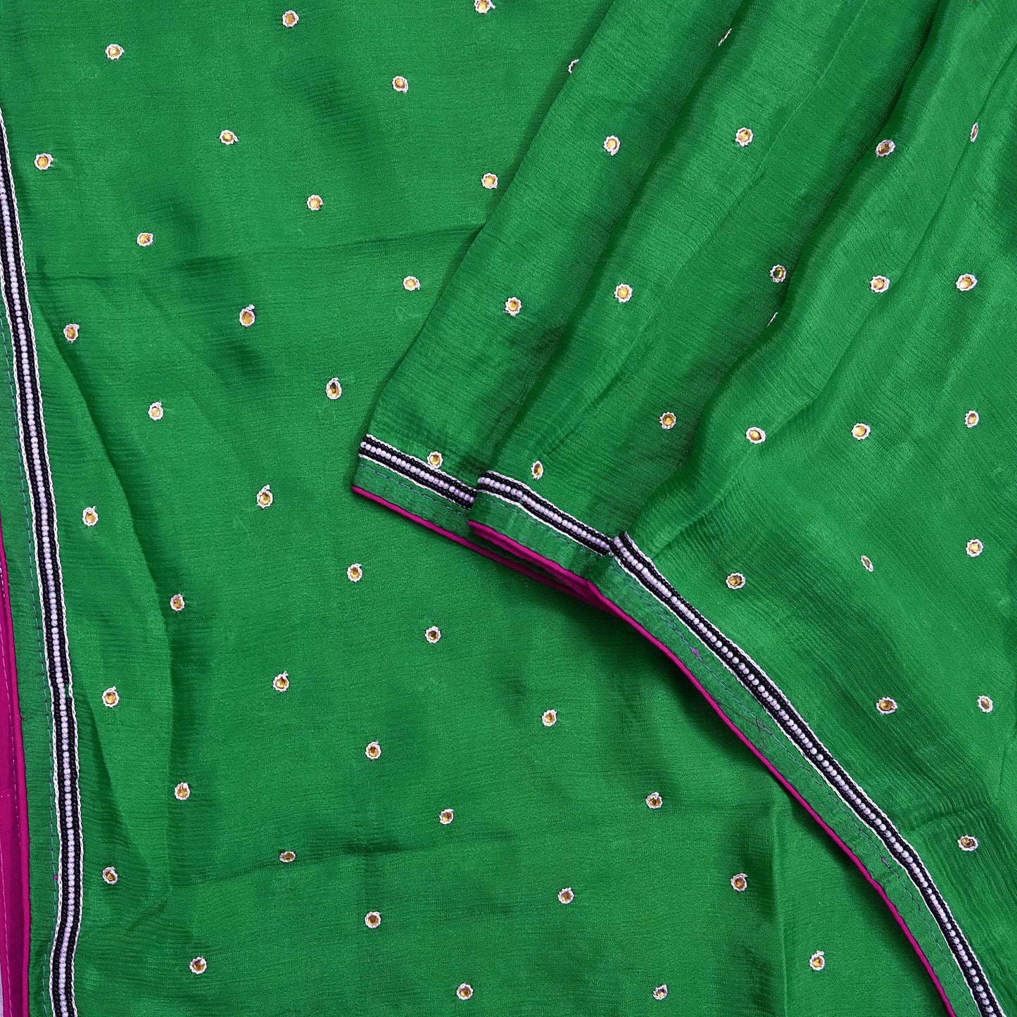 Indian Vintage Green Dupatta Long Stole Pure Silk Hand Embroidered Scarves Veil Scarf Wrap Hippie Boho