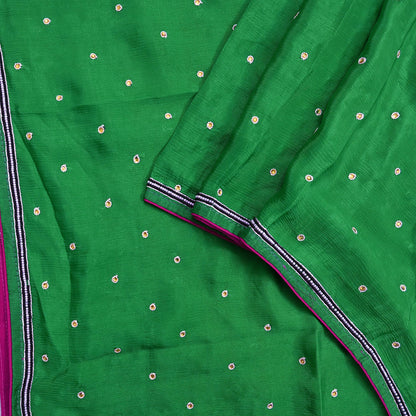 Indian Vintage Green Dupatta Long Stole Pure Silk Hand Embroidered Scarves Veil Scarf Wrap Hippie Boho