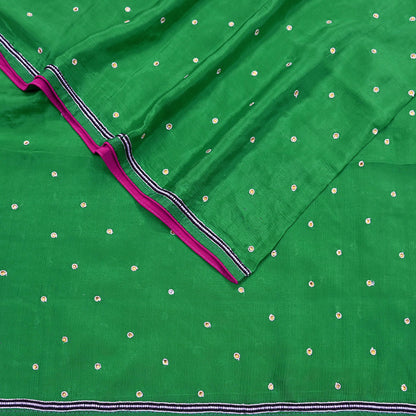 Indian Vintage Green Dupatta Long Stole Pure Silk Hand Embroidered Scarves Veil Scarf Wrap Hippie Boho