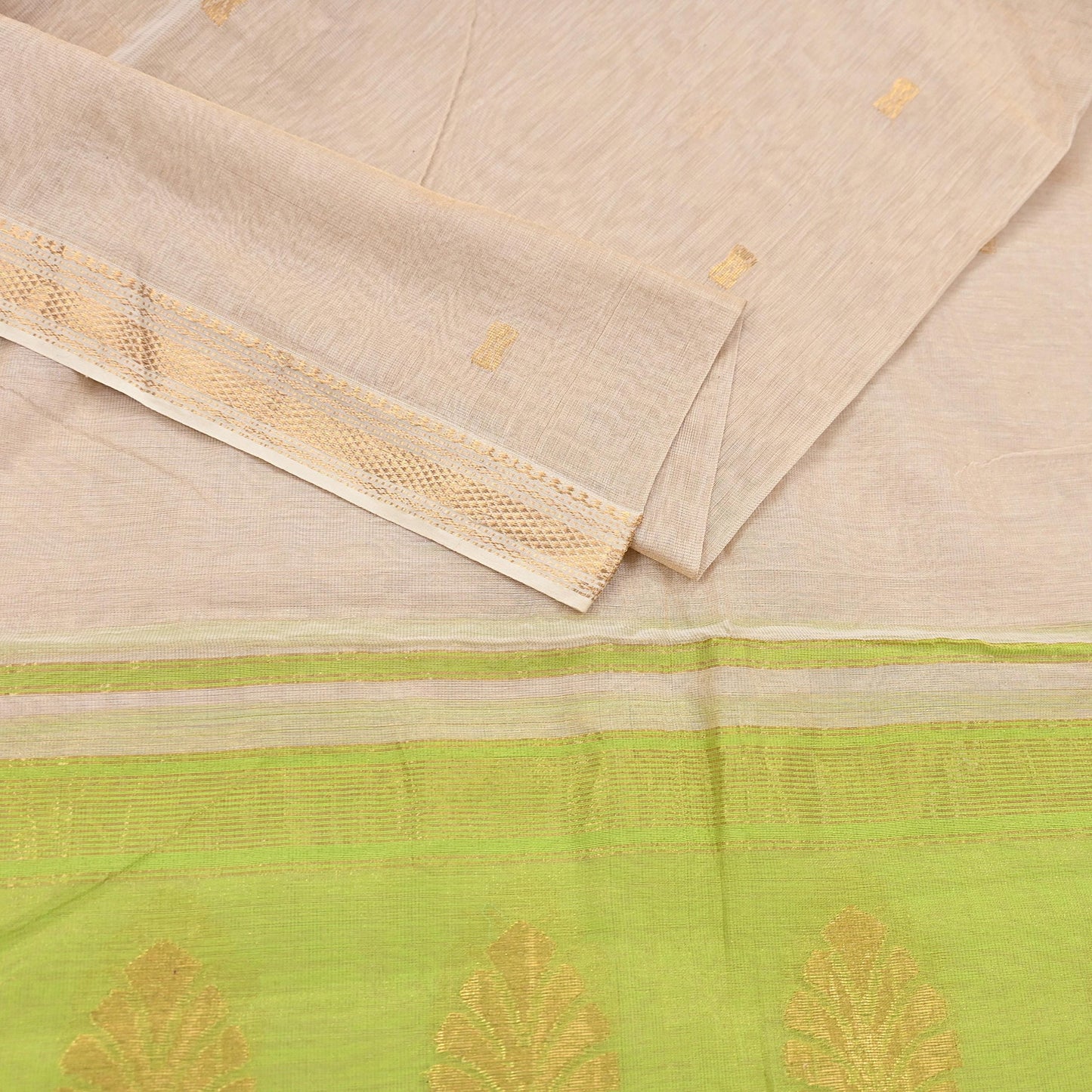 Indian Vintage Dupatta Ivory & Green Long Stole Hand Woven Pure Silk Scarves Veil Zari Soft Fringes Scarf Wrap Boho