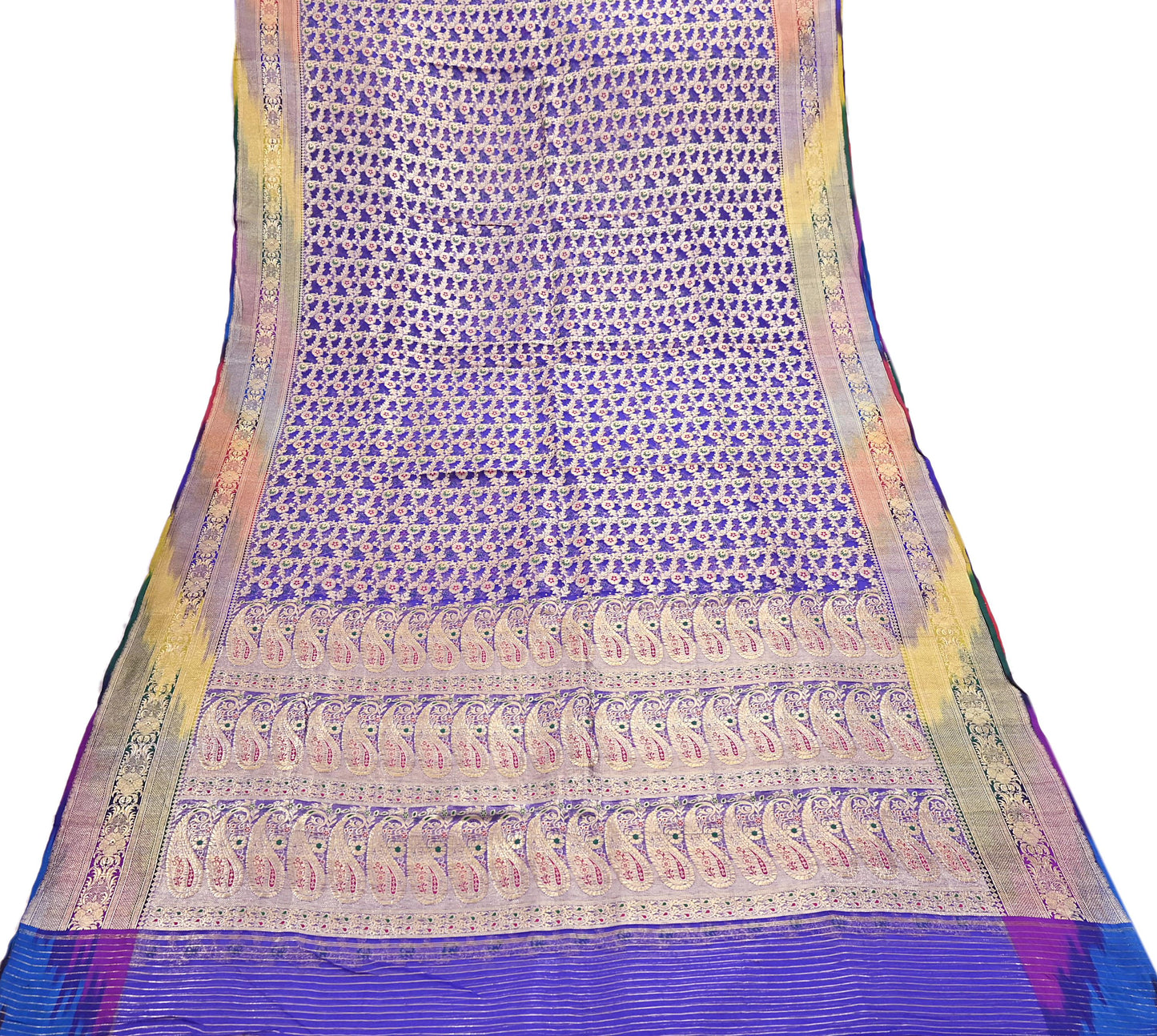 Indian Vintage Purple Heavy Saree Pure Organza Silk Woven Banarasi Brocade Indian Sari Fabric Golden Zari 5Yd Ethnic