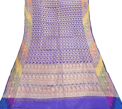 Indian Vintage Purple Heavy Saree Pure Organza Silk Woven Banarasi Brocade Indian Sari Fabric Golden Zari 5Yd Ethnic