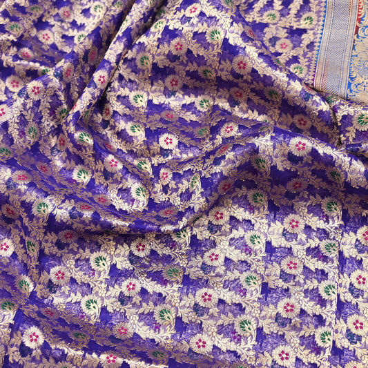 Indian Vintage Purple Heavy Saree Pure Organza Silk Woven Banarasi Brocade Indian Sari Fabric Golden Zari 5Yd Ethnic