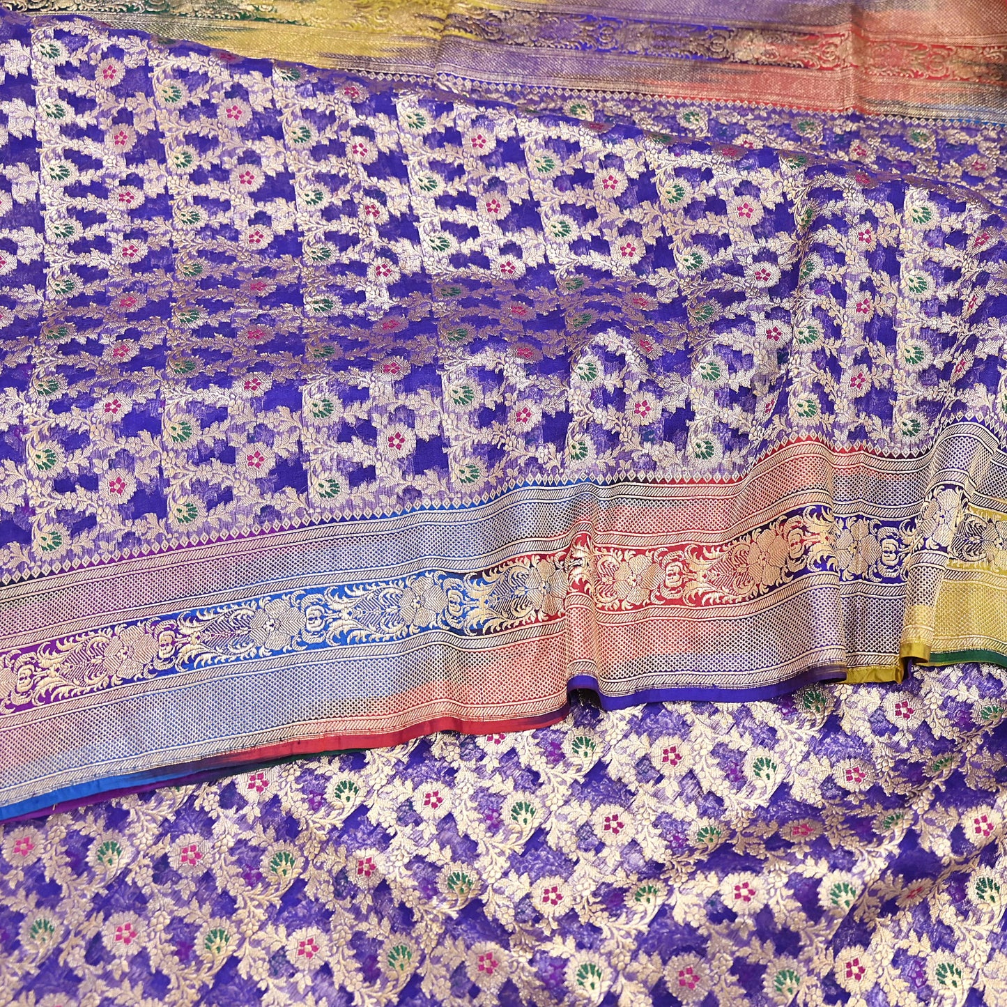 Indian Vintage Purple Heavy Saree Pure Organza Silk Woven Banarasi Brocade Indian Sari Fabric Golden Zari 5Yd Ethnic