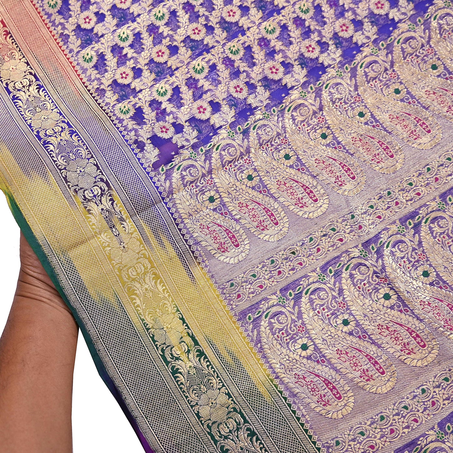 Indian Vintage Purple Heavy Saree Pure Organza Silk Woven Banarasi Brocade Indian Sari Fabric Golden Zari 5Yd Ethnic