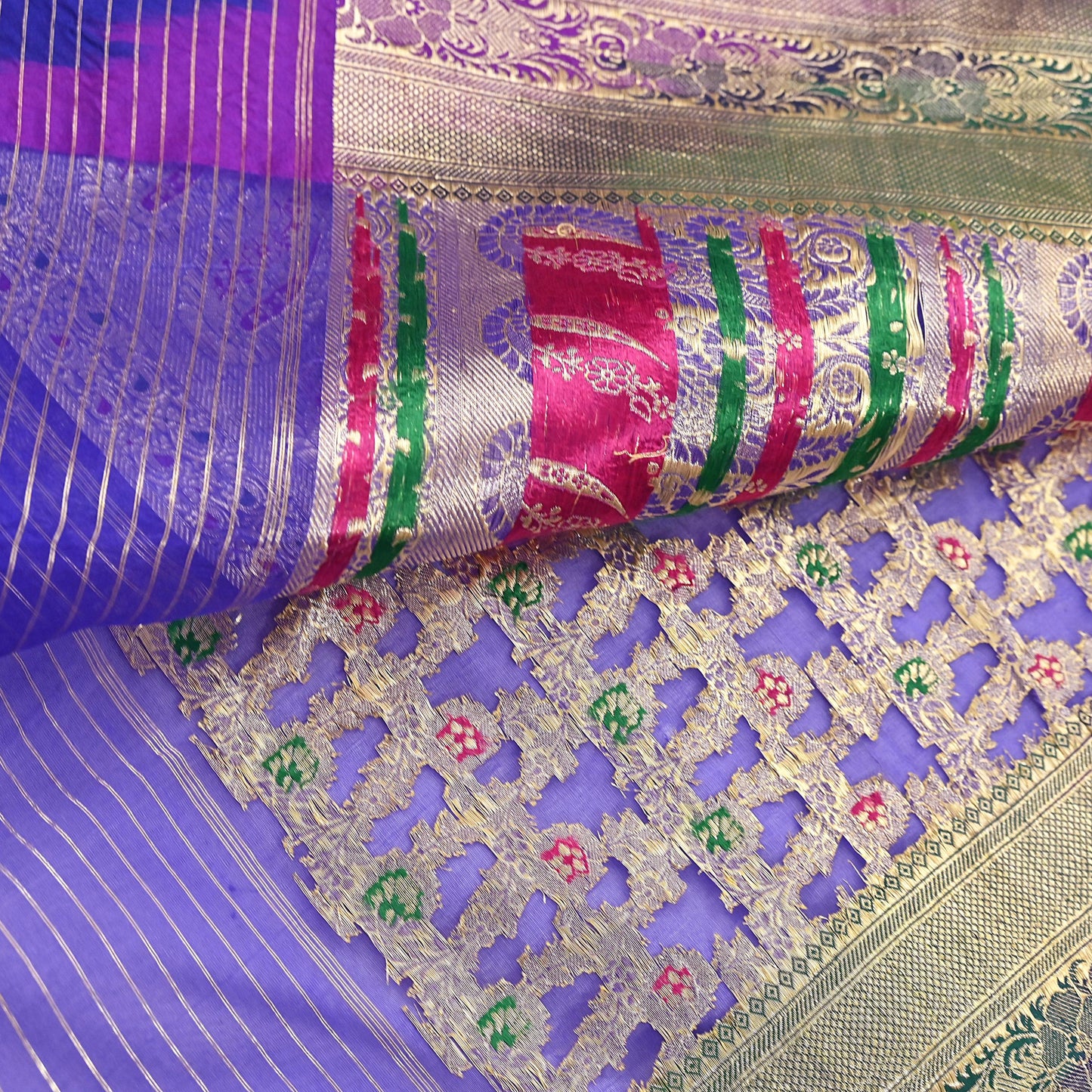 Indian Vintage Purple Heavy Saree Pure Organza Silk Woven Banarasi Brocade Indian Sari Fabric Golden Zari 5Yd Ethnic
