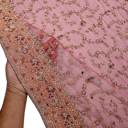 Indian Vintage Heavy Bridal Red Dupatta Net Mesh Long Stole Hand Embroidered Scarves Zardozi Dabka Zari Wedding dupatta veil hijab