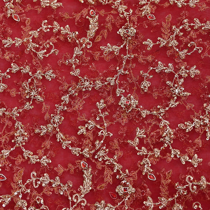 Indian Vintage Heavy Bridal Red Dupatta Net Mesh Long Stole Hand Embroidered Scarves Zardozi Dabka Zari Wedding dupatta veil hijab